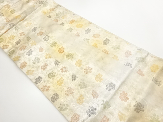 JAPANESE KIMONO / STRIPE / FLOWER ARABESQUE PATTERN WOVEN NAGOYA OBI